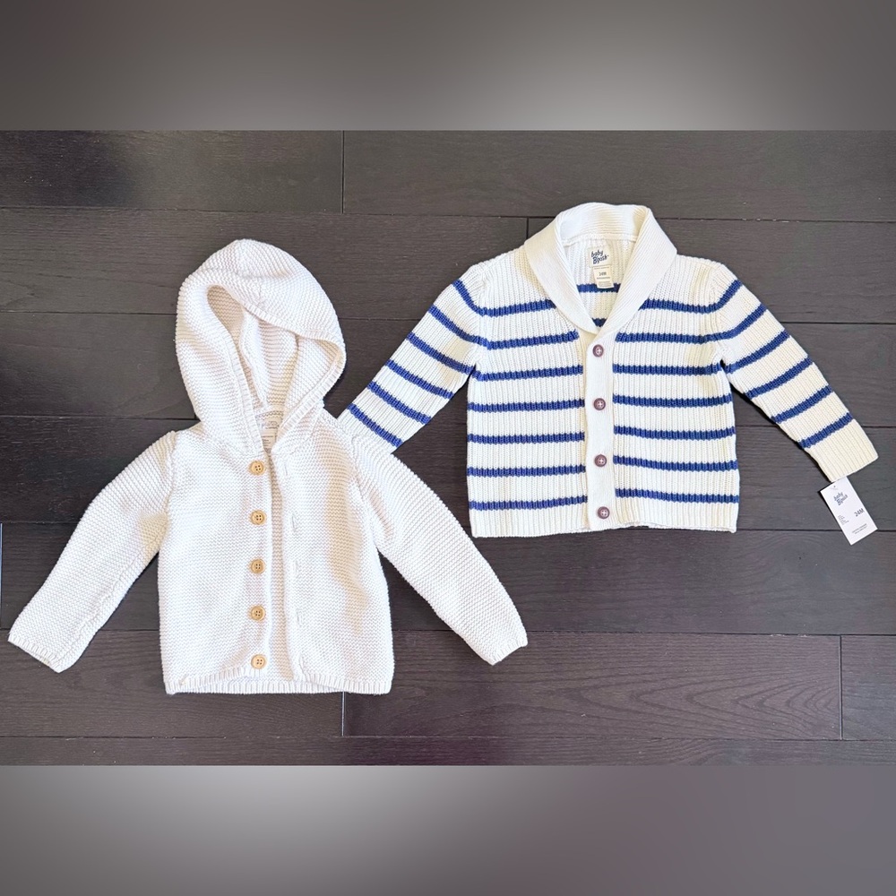 Carter's Cream and Navy Striped Cardigan Set